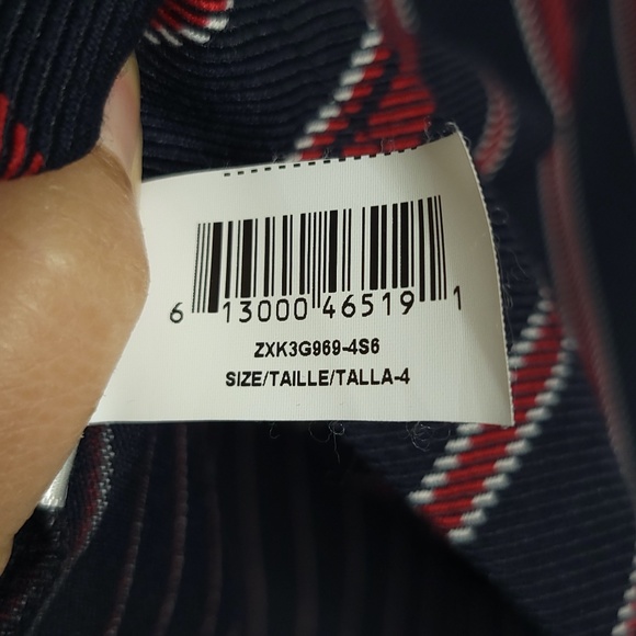 BCBGeneration Navy Burgundy Striped Mini Skirt Full Length Exposed Zipper Size 4 - Picture 7 of 11